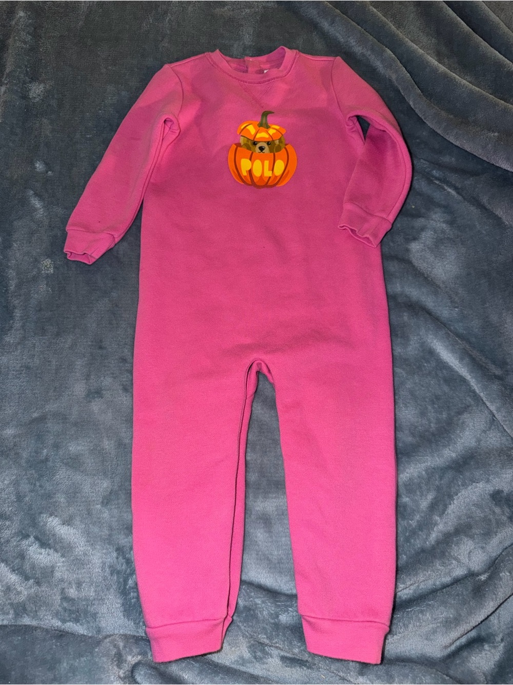 Ralph Lauren Hot Pink Kids One-Piece Footie with Pumpkin